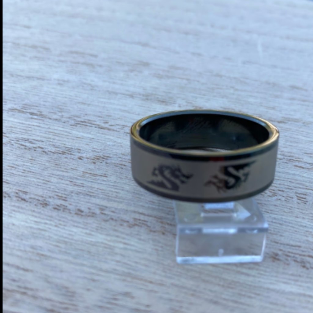 Black Surgical Stainless Steel Ring Dragons Size 13